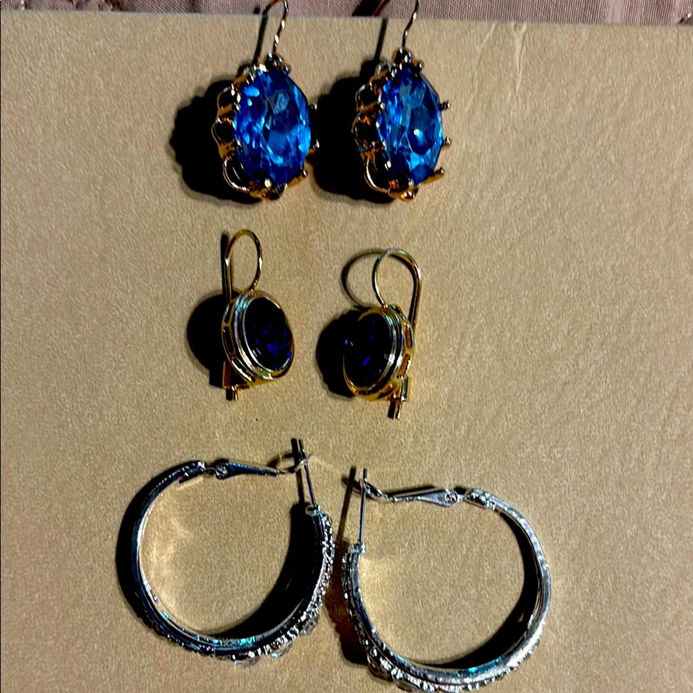 Elegant Blue and Silver Earrings Set